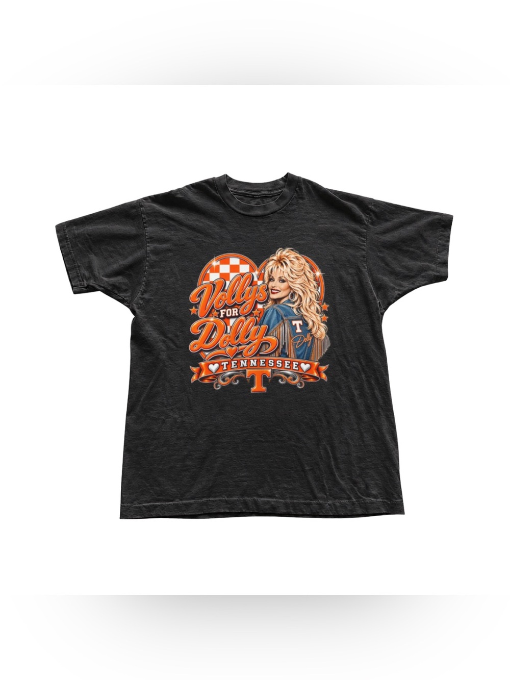 Black Graphic Tee with Orange and White Print